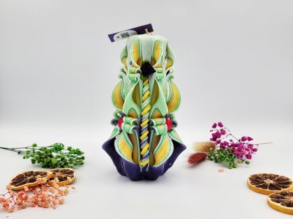 Lumânare Sculptată Manual, 16cm - Bohemian Green