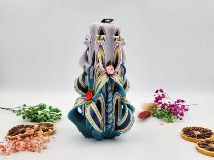 Lumânare Sculptată Manual, 16cm - Oceanic Blue