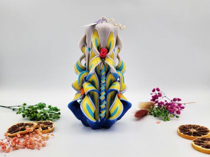 Lumânare Sculptată Manual, 16cm - Oceanic Blue