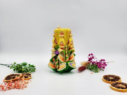 Lumânare Sculptată Manual, 13cm - Bohemian Green