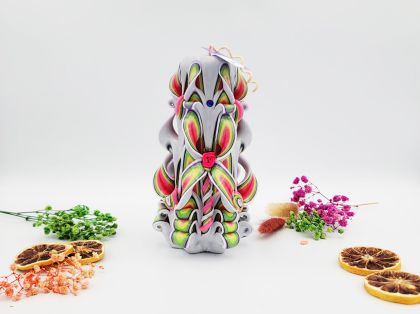 Lumânare Sculptată Manual, 16cm - Bohemian Green