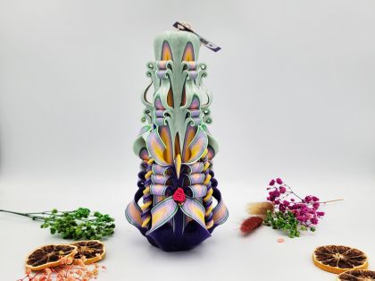 Lumânare Sculptată Manual, 21cm - Bohemian Green