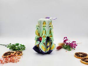 Lumânare Sculptată Manual, 13cm - Bohemian Green