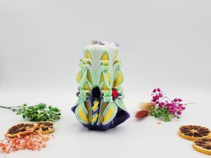 Lumânare Sculptată Manual, 13cm - Bohemian Green