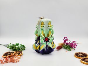 Lumânare Sculptată Manual, 13cm - Bohemian Green