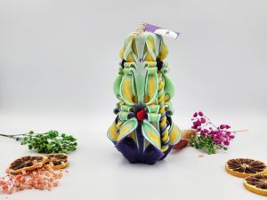 Lumânare Sculptată Manual, 16cm - Bohemian Green