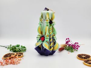 Lumânare Sculptată Manual, 16cm - Bohemian Green