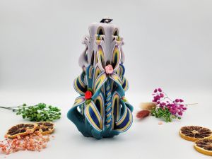 Lumânare Sculptată Manual, 16cm - Oceanic Blue