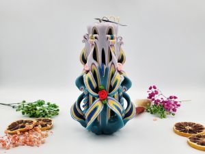 Lumânare Sculptată Manual, 16cm - Oceanic Blue