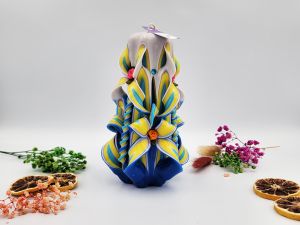 Lumânare Sculptată Manual, 16cm - Oceanic Blue