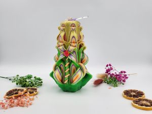 Lumânare Sculptată Manual, 16cm - Bohemian Green