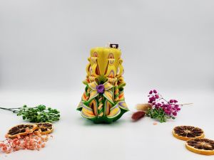 Lumânare Sculptată Manual, 13cm - Bohemian Green