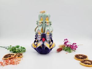 Lumânare Sculptată Manual, 16cm - Bohemian Green