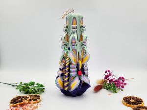 Lumânare Sculptată Manual, 21cm - Bohemian Green