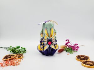 Lumânare Sculptată Manual, 13cm - Bohemian Green